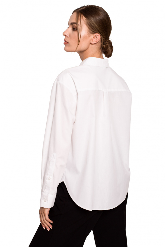 Koszula Damska - Klasyczna Zapinana Na Guziki Bawełniana - biała